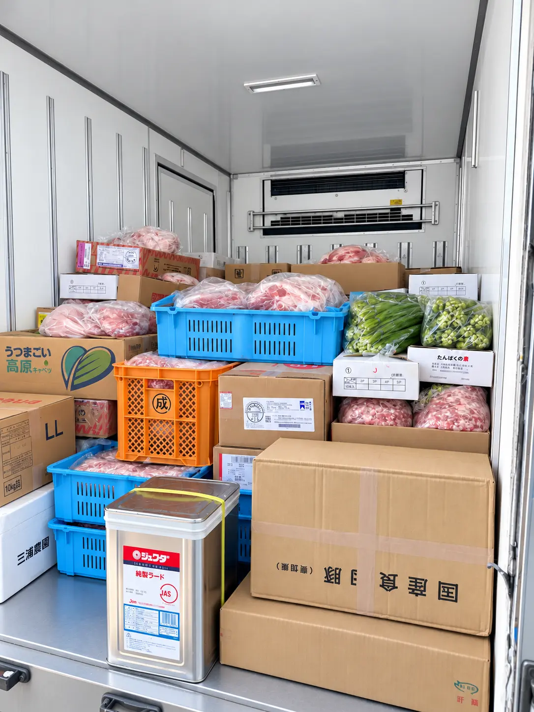 冷蔵車に積載された業務用食材