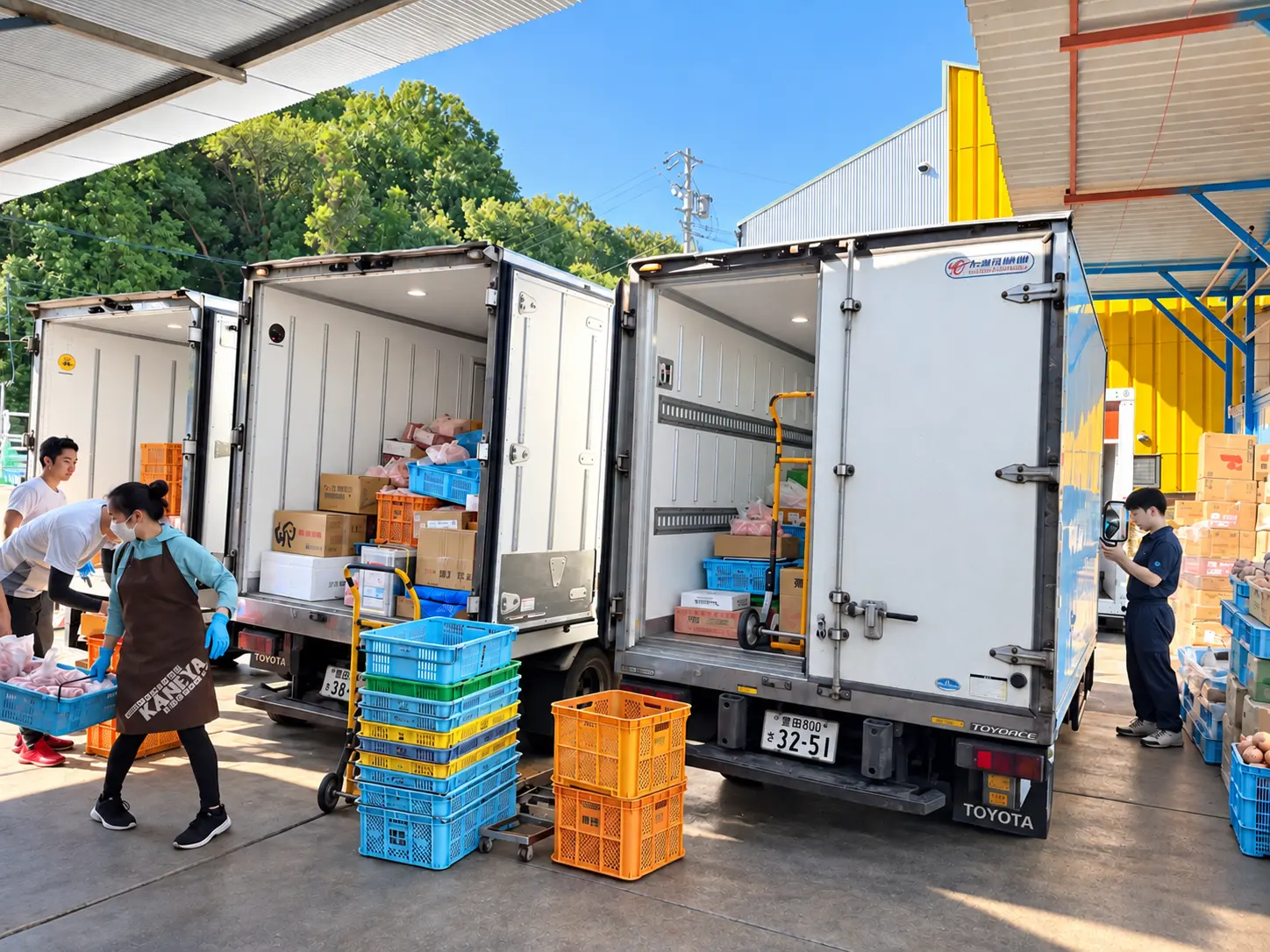 冷蔵配送車への積み込み作業
